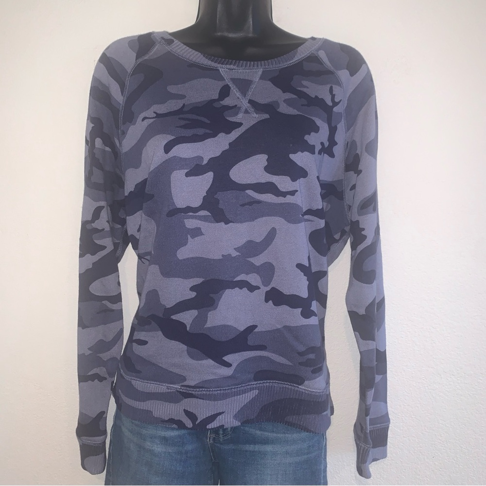 Rails Sweatshirt Women M Theo Crewneck Blue Indigo Camo Super Soft French Terry